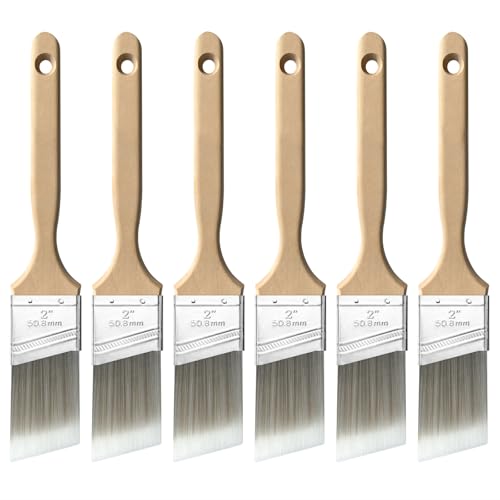 Great Andrew 6 Pack 2-inch Paint Brushes, Angle Paint Brushes with Wood Handle for Painting Walls, Trim & Detail Work, Oil Paints & Stains, Latex - size: 6 pcs - 2-inch