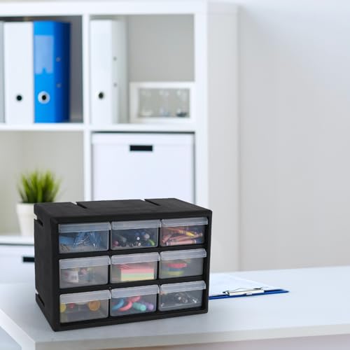 Morcte 9-Drawer Plastic Parts Storage Hardware and Craft Cabinet, Small Parts Organizer with Drawers, Black