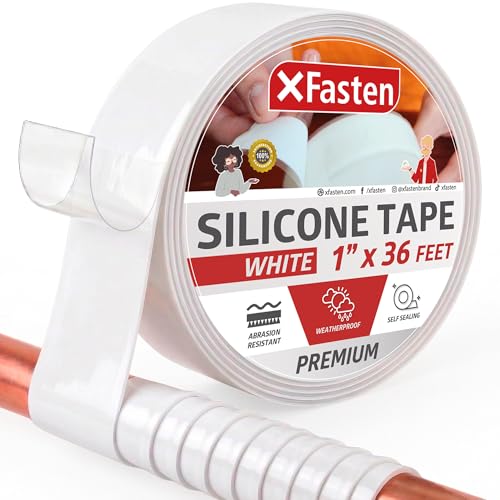 XFasten Self Fusing Silicone Tape Waterproof White– 1" x 36 Feet, Self Amalgamating Tape, Silicone Rubber for Plumbing, Sealing Pipes, Hose Repair, Outdoor Coax and Electrical Cables – Weatherproof - color: White, size: 1-Inch x 36-Feet