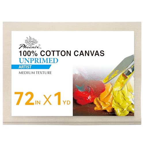 PHOENIX Canvas Fabric by the Yard - 72 Inch x 1 Yard (6ft x 3 ft) - Cotton Duck Natural Material for Crafts Backing, Drop Cloth for Painting - size: 72" x 1 yard