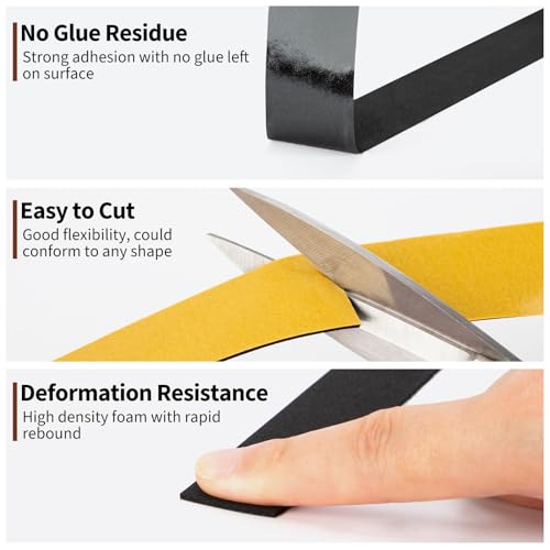 Yotache Neoprene Rubber Foam Tape 1 Inch Wide x 1/16 Inch Thick (New Adhesive Craft), High Density Close Cell Foam Strips Gasket for Door Insulation, 33 Ft Length - size: 1"x1/16"x33 Ft