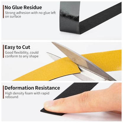 Yotache Neoprene Rubber Foam Tape 1 Inch Wide x 1/16 Inch Thick (New Adhesive Craft), High Density Close Cell Foam Strips Gasket for Door Insulation, 33 Ft Length - size: 1"x1/16"x33 FT
