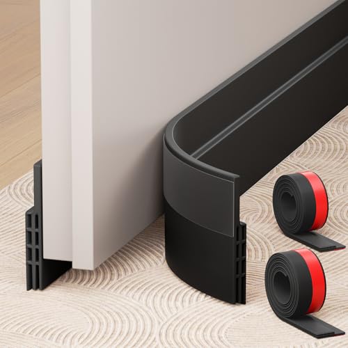 Hojoy 2 Pack Under Door Draft Stopper, Adjustable Door Sweep Anti-Collision Strong Adhesive Weather Stripping Tape Soundproof Draught Stoppers 2" W x 39" L, Black - color: Black, size: 2 Pack