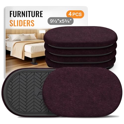 Furniture Sliders for Hardwood Floors Felt-4 Pack 9-1/2" Oval Reusable Furniture Slider with Extra Thick Design - Heavy-Duty Furniture Movers - Black Felt Sliders Effortless Moving - color: Black 4pcs