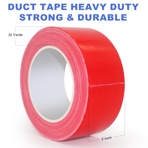 Duct Tape Red, 2 Inches x 32 Yards, Heavy Duty Waterproof, Strong, Durable, Easy-Tear by Hand, Residue-Free for Home Repairs, Industrial, Fixed Carpet Edge, DIY Projects - color: Red