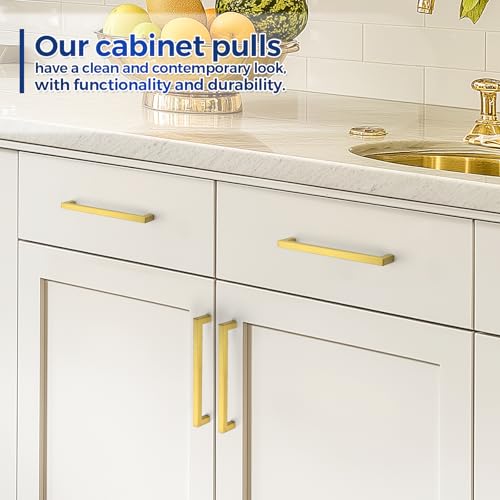 JOY DECOR 2 Pack Cabinet Handles, Gold Cabinet Pulls, 7-1/2 Inch Kitchen Handles Square Drawer Pulls Stainless Steel Drawer Hardware, 192mm Hole Center - size: 7-1/2 Inch Hole Center