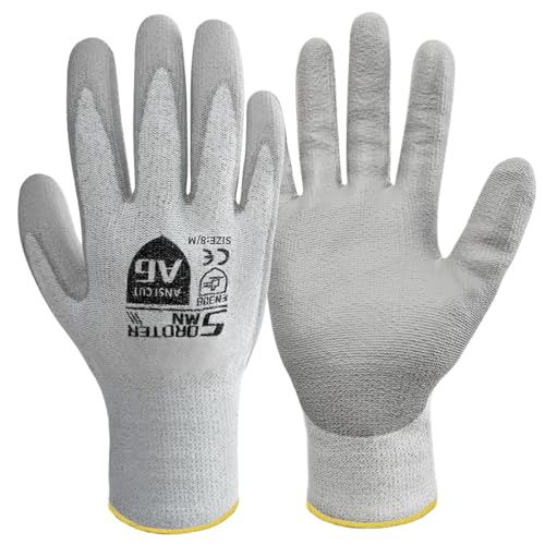 Cut Resistant Work Gloves, ANSI A6, PU Coated Palms for Flexible No Slip Grip, Food Grade, Abrasion Resistant - size: 2 PAIRS - M