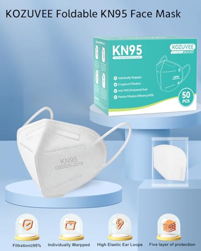 KN95 Face Masks 50 Pack, 5 Layer Breathable Disposable Cup Dust Safety Masks Individually Wrapped， - color: Grey 50 Pack