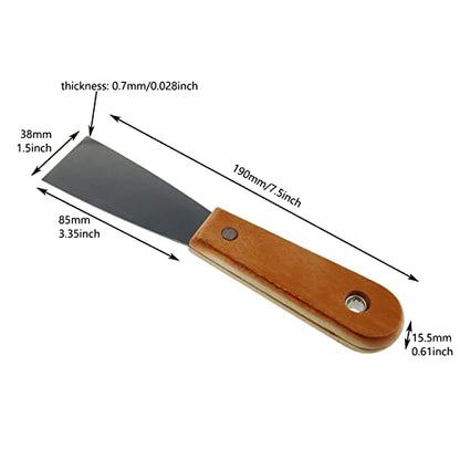 2pcs Carbon Steel Stiff Putty Knives with Wooden Handle 1.5" Drywall Taping Chisel Scraper Putty Tool for Taping Paint Wall Floor Tile Putty Scraper