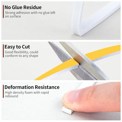 Yotache White Doors Windows Weather Stripping 1/4" x1/8", Foam Insulation Sealing Gasket Tape for Doors, Sliding Door, Total 50 Feet Long (3 X 16.5 Ft Each) - size: 1/4"x1/8"x 50ft
