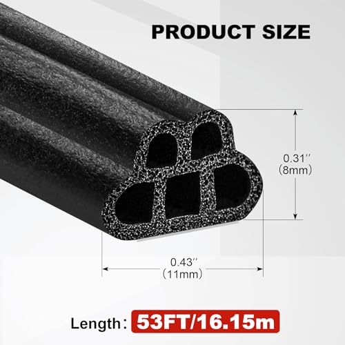 Kikerike Car Weather Stripping Self Adhesive 53Ft Double Layer 5-Hole Universal Automotive Soundproofing Weatherstrip Car Door Rubber Seal Strips for Car RV Truck Doors Window - size: 53Ft