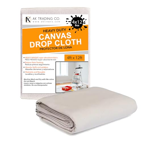 AK Trading CO. Heavy Duty Canvas Drop Cloth, Painters Drop Cloth for Furniture & Floor Protection with Sturdy Double Stitched Edges (4 ft x 12 ft) - size: 4 ft x 12 ft