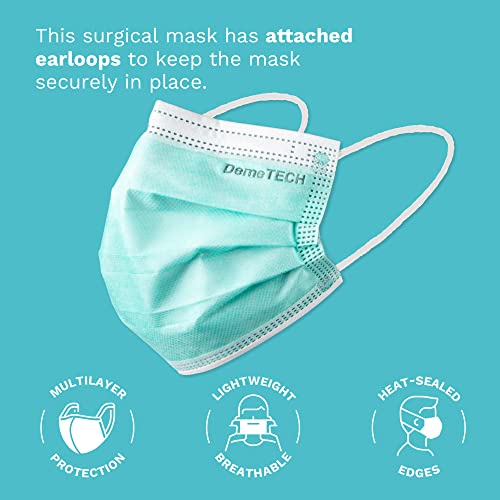 DEMETECH ASTM Level 3 Protective 3-Layer Face Mask, Ear-Loop Style, Adult Mask - color: Green - 50 Pack