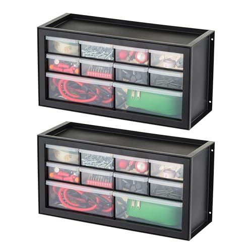 IRIS USA Small Plastic Storage Drawers, Made in USA, 10-Drawer Organizer (2 Pack) Stackable Teacher Toolbox for Crafts, Beads, Screws, Hardware, Building Bricks, Drink Mix & Water Flavor Packets-Black - color: Black, size: 10 Drawer - 2 Pack