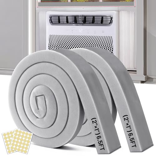 Air Conditioner Window Seal, 2 Roll of 2 in × 1 in × 6.5 ft Foam Stripe with Adhesive for Window AC Insulation, High Density Foam Tape Weather Stripping for Doors and Windows Insulation, AC Foam Tape - color: Grey 2P, size: (2"×1") 6.5FT
