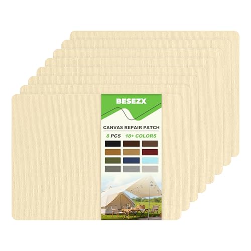 Besezx Canvas Repair Patch,Outdoor Gear Patch, 7.87x5.9 Inches 8PCS,Waterproof Self-Adhesive Fabric Repair Tape for Repairing Boat Covers,Sun Shades,Sofas,Tents,Lounge Chairs,Awnings (Beige) - color: Beige, size: 7.87*5.9 inch