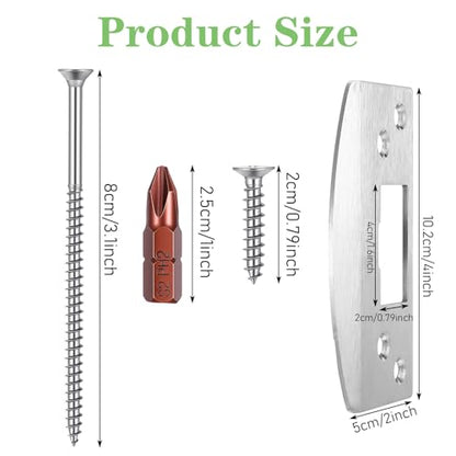 Oversized Door Strike Plate, Heavy Duty Version, Stainless Steel Reinforced Latch Guide Plate with Large Hole, Universal Round Corner Latch Strike Plate Extender Strike Restorer Kit