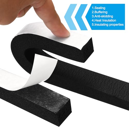 PATIKIL Foam Weather Stripping for Doors, 2 Rolls 1" W x 3/4" T Foam Seal Tape Adhesive Insulation Strip for Door Window Air Conditioning, Black(13 Ft Total Length in 2 Rolls) - size: 1" W x 3/4" T