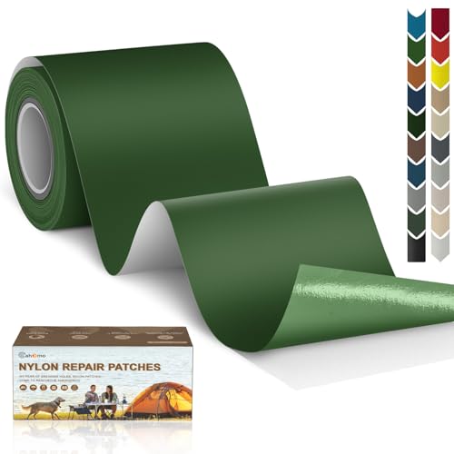 Cahomo 3x79 Nylon Repair Patch Nylon Repair Tape Self Adhesive Fabric Tapes Outdoor Camping Gear Fabric kit for Tent, Umbrella, Down Jackets, Sleeping Bag, Knapsack （Dark Green） - color: Dark Green, size: 3x79 inch