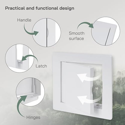 Vent Systems 4 x 4 Inch (Cut-Out) White ABS Plastic Access Panel - Access Door for Drywall, Wall, Ceiling - Electrical, Plumbing Service Wall Hole Cover - Inspection Door - 5.3 x 5.3 Inch (Outer) - size: 4 X 4 Inch / 100 X 100 Mm