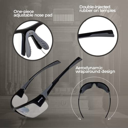 Global Vision Hercules 7 Safety Sunglasses Photochromic Auto-Darkening Clear to Smoke Lens ANSI Z87.1 - color: Black