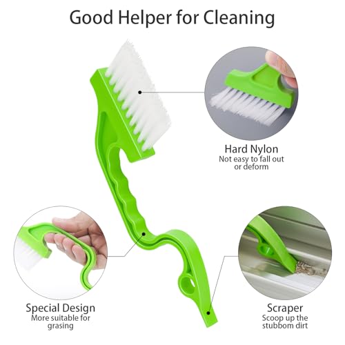 Asltw Swan Neck Cleaning Brush Set, 3 Angled Handle Scrub Brushes + 1 Crevice Brush for Window Tracks, Grout, Corners and Tight Spaces, Firm Bristles for Deep Cleaning in Kitchen and Bathroom