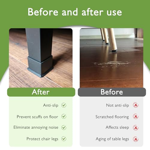 EASYEAH 2" (50mm) Square Chair Leg Floor Protectors, Black Rubber Chair Leg Caps, Non-Slip Patio Furniture Feet Cap, PVC Chair Feet Covers for Hardwood Floors, Tables & Patio Furniture, 12pcs - size: 2" x 2"
