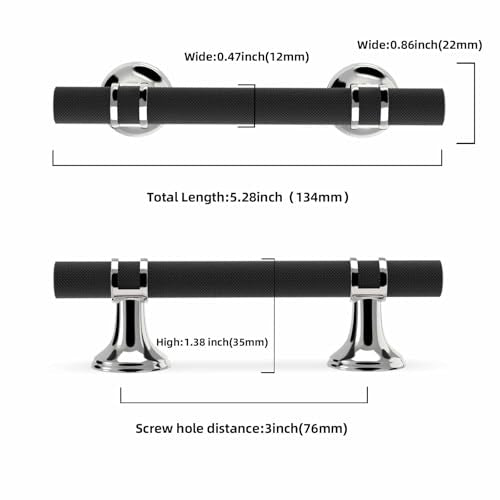 10 Pack 3 Inch Cabinet Pulls knurled Matte Black and Polished Chrome Kitchen Cabinet Handles Aluminum and Zinc Alloy Drawer Pulls Solid Cabinet Hardware - color: Black and Polished Chrome Knurled, size: 3'' Hole Center(76mm)