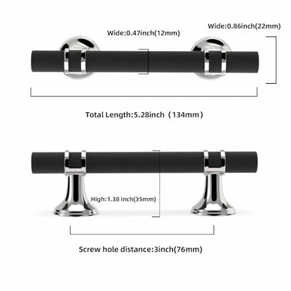 10 Pack 3 Inch Cabinet Pulls knurled Matte Black and Polished Chrome Kitchen Cabinet Handles Aluminum and Zinc Alloy Drawer Pulls Solid Cabinet Hardware - color: Black and Polished Chrome Knurled, size: 3'' Hole Center(76mm)
