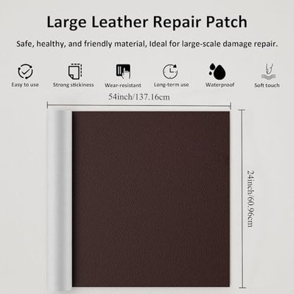 Leather Repair Patch 24x54 Inch, Self Adhesive Leather Repair Tape, Large Vinyl Repair Kit for Sofa Couch Furniture Car Seats, Strong Adhesion Scratch Resistant Easy Cut (Dark Brown) - color: Dark Brown