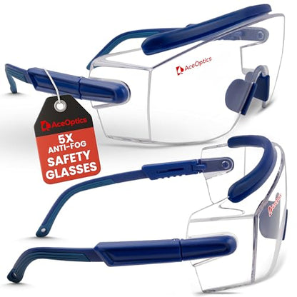 Safety Glasses & Goggles – ANSI Z87, Adjustable, 5X Anti-Fog ClearShield™ Lenses, Includes Premium EVA Hard Case - color: Blue