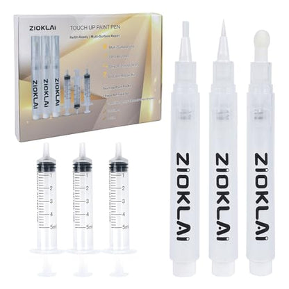 Refillable Touch Up Paint Pen Set 3 Paint Touch Up Pens Fillable Pens with 3 Syringes & 3 Brush Heads (Fine, Round, Flat) for Walls, Wood, Furniture, Cabinets, DIY
