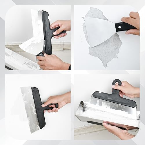 Drywall Knife Set, 7PCS Drywall Tools with Mud Pan, Stainless Steel 2” 3” 4” 6” 10” 12” Knife Set Putty Knives, Taping Knives, Painter Scraper, 12” Mud Pan, Spackle Tool Kit for Repairing Work
