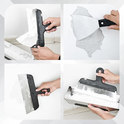 Drywall Knife Set, 7PCS Drywall Tools with Mud Pan, Stainless Steel 2” 3” 4” 6” 10” 12” Knife Set Putty Knives, Taping Knives, Painter Scraper, 12” Mud Pan, Spackle Tool Kit for Repairing Work