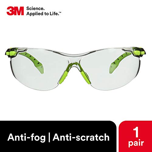 3M Safety Glasses, Solus 1000, S1207SGAF, ANSI Z87, Scotchgard Anti-Fog Lens, Green/Black Frame, Indoor/Outdoor Gray Lens, Padded Temple, Soft Nosebridge, UV Protection, Premium Eye Protection - size: Single, style: Gray I/O Lens, Green/Black Frame