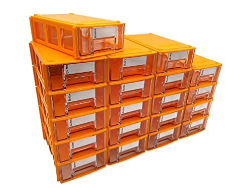 Stackable Storage Drawers Set of 20, Plastic Drawers Organizer for Small Parts Screw Craft Organizer, Mini Drawer Organizer with Dividers and Paper Labels(ORANGE) - color: orange, size: 20 pcs