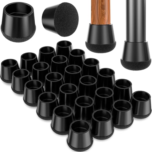 Chair Leg Floor Protectors Large 24Pcs,Silicone Chair Leg Protectors for Hardwood Floors/Tiles,360°Wrapped Felt Bottom to Prevent Scratch and Reduce Noise, Round Black(Fit:1.2"-1.5") - color: Black, size: L-24PCS(Fit:1.2"-1.5")