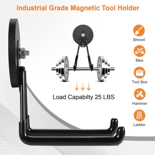ENUODA Strong Magnetic Hooks Heavy Duty Large Magnet Garage Hooks Storage Hook Utility Magnet Tool Holder for Metal Cabinet, Pegboard, Shelve, Tool Chest, Shovel, Broom, Garden Tools, 2PCS - color: Black
