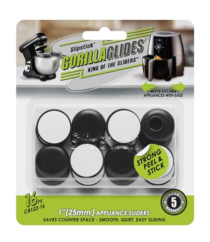 Slipstick GorillaGlides Kitchen Appliance Sliders (16 x 1” Round Glides) Self Adhesive Countertop Appliance Sliders Provide Easy Sliding and Saves Space on Counters - size: 1 Inch Appliance Sliders - 16 Pack