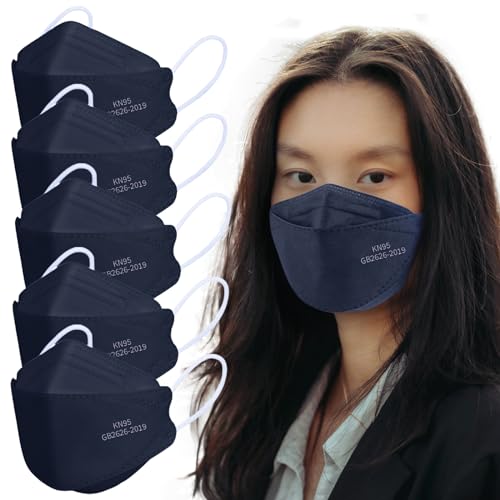 Borje KN95 Face Masks, 100 Pcs Disposable Face Masks, Navy Blue Mask Against PM2.5 from Fire Smoke & Dust Filter Efficiency 95% - color: Dusty Blue=100pcs