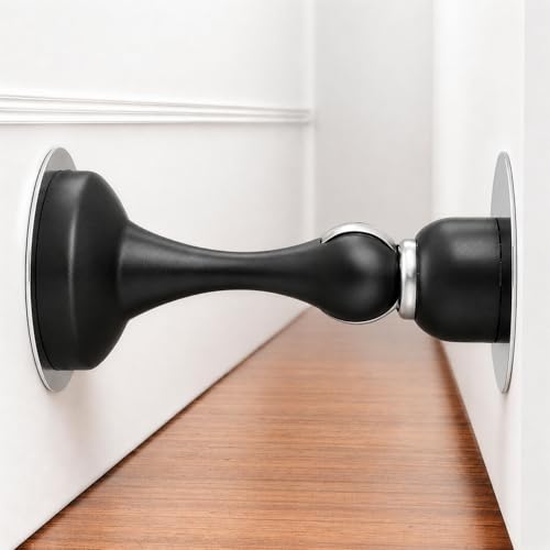 Magnetic Door Stop No Drilling Door Stop with 3D Adhesive Tapes Keep Door Open Door Stainless Steel Screws for Stronger Mount (Black) - color: Black, size: 1 Pack