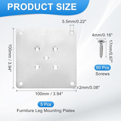 uxcell 5Pcs Furniture Leg Flat Mounting Plates, 100mm/3.9inch Flat T-Plate Connector Attachment Bracket Base with Screws for Chair Sofa Cabinet Repair - size: 100mm