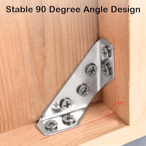 PlusRoc 12-Pack Stainless Steel Corner Brackets - Heavy Duty Corner Braces for Wood Furniture, Drawers, Cabinets, Tables and Chairs