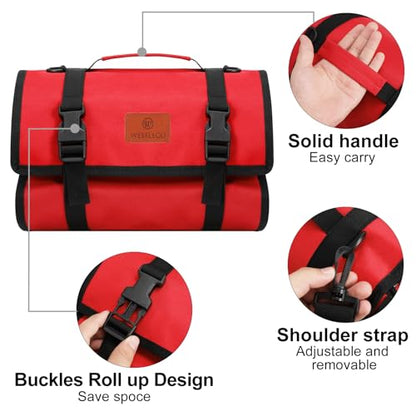 Canvas Tool Roll Up Bag, Multi-Purpose Wrench Organizer, Hvac Tool Bag with 4 Pockets (Red) - color: Red, size: 4 Zipper Pockets