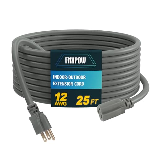 Indoor Outdoor Extension Cord, 12 Gauge 3 Prong Weatherproof Heavy Duty Gray Extension Cords, 12/3 SJTW 15A 25 FT Extension Cable for Garage, Garden and Home, UL Listed - color: Grey, size: 25FT