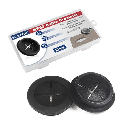 2 Inch Cable Grommet (50mm)–2 Pcs Flexible Rubber Cable Hole Covers for Data Center Cabinet, AV Server Bay, Heavy Wire Routing (Black) - size: 2pcs 2"(50mm)