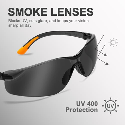 ProtectX Safety Glasses for Men & Women, Safety Sunglasses with Anti-Fog Scratch Resistant Lenses, Non-Slip Grips, ANSI Z87.1 - color: Olympus Tinted Smoke 3 Pk