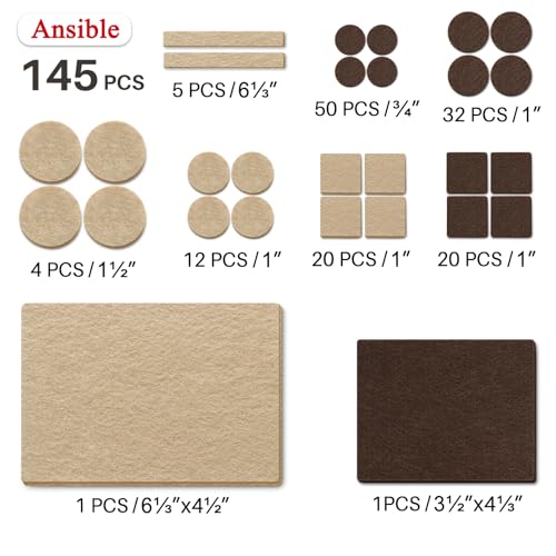 Ansible 145 PCS Felt Furniture Pads, Furniture Pads for Hardwood Floors, Chair Leg Feet Wood Floor Protectors (Brown and Beige) - size: 145 PCS Brown & Beige