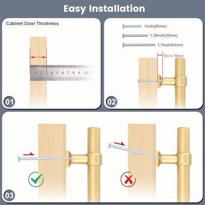5Pack Hole Centers 5inch(128mm) Gold Champagne Cabinet Handles T Shaped Kitchen Cabinet Pulls Hardware Pull Handle for Cabinets Dressers 7.5inch Total Length - color: Champagne Gold, size: Hole Centers: 5inch