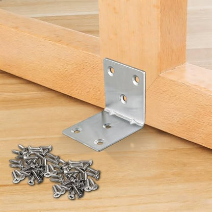 30 Pack Angle Brackets, 2" x 2" Silver Heavy Duty Stainless Steel Corner Brace, L Shaped Shelf Bracket 90 Degree Corner Bracket for Wood Furniture Cabinets Shelves - size: 2"x2"(silver)